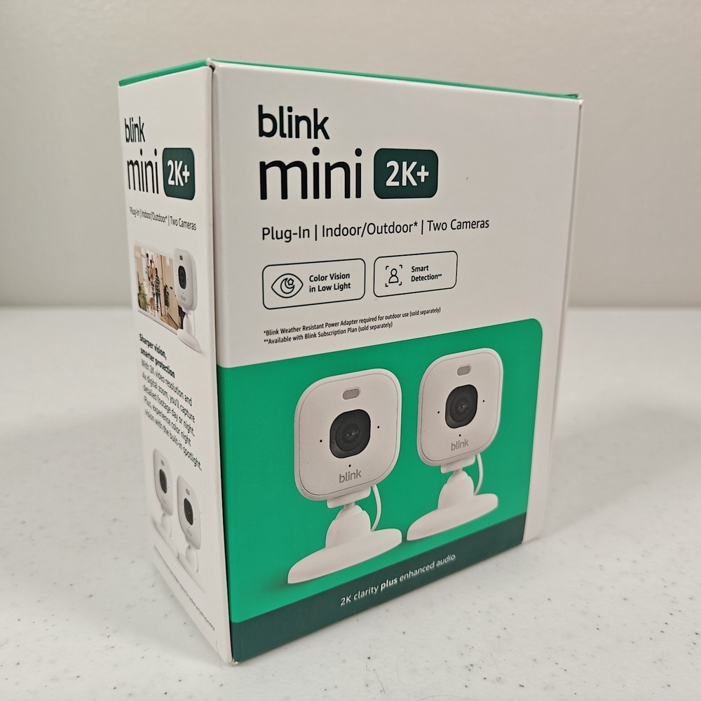 NEW 2 PACK Blink Mini 2k+ Cameras Indoor/Outdoor Plug-in 2K Video WHITE